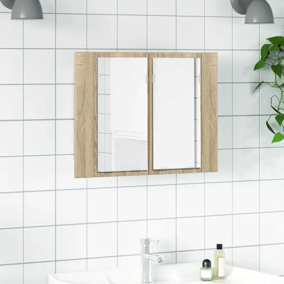 vidaXL Badkamerkast met spiegel LED 60x12x45 acryl sonoma eikenkleurig