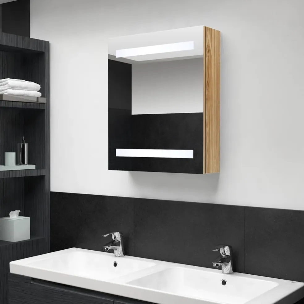 vidaXL Badkamerkast met spiegel en LED 50x14x60 cm eikenkleurig