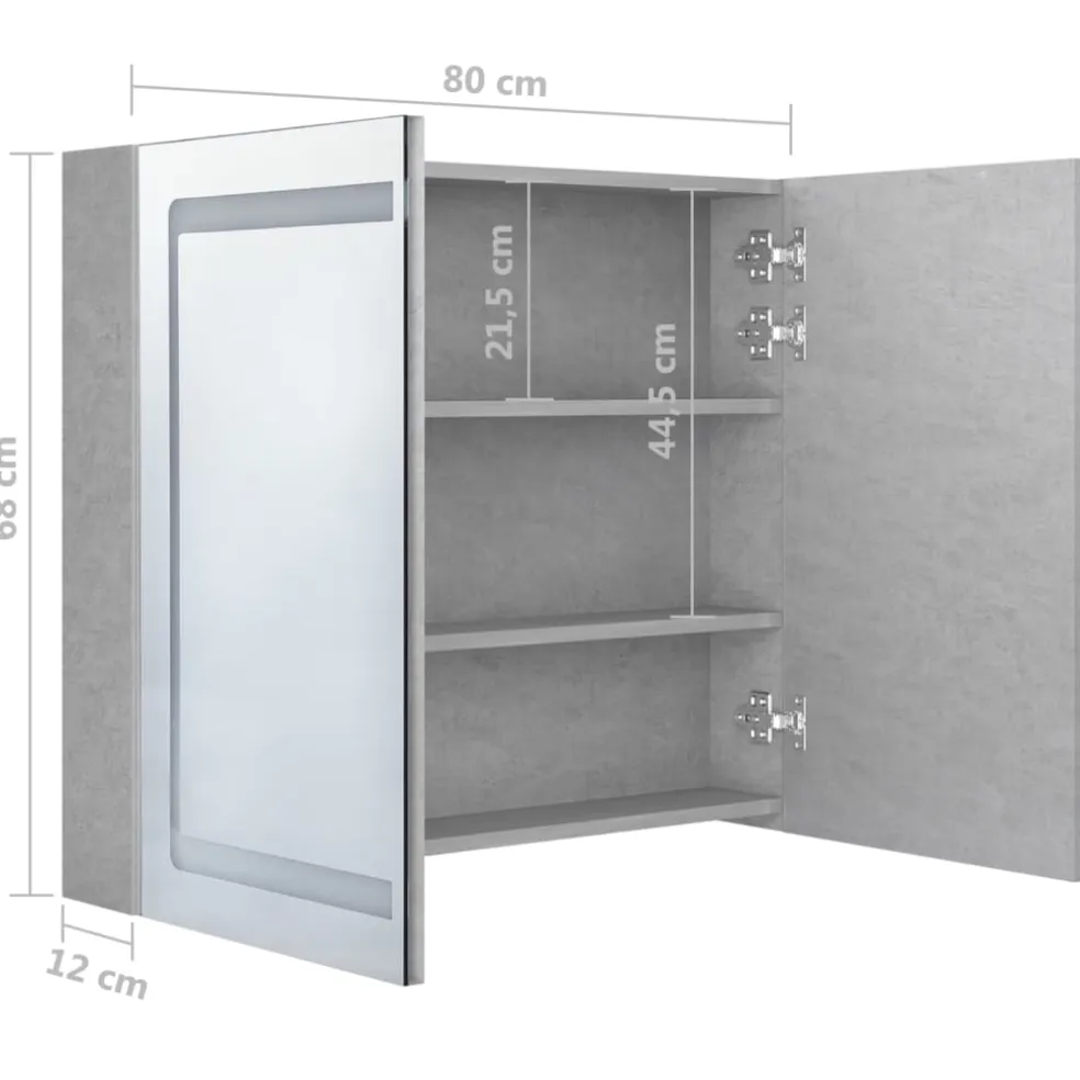 vidaXL Badkamerkast met spiegel en LED 80x12x68 cm betongrijs