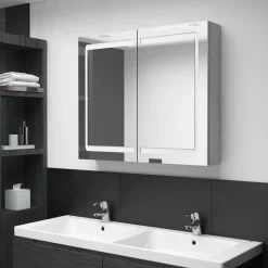 vidaXL Badkamerkast met spiegel en LED 80x12x68 cm betongrijs
