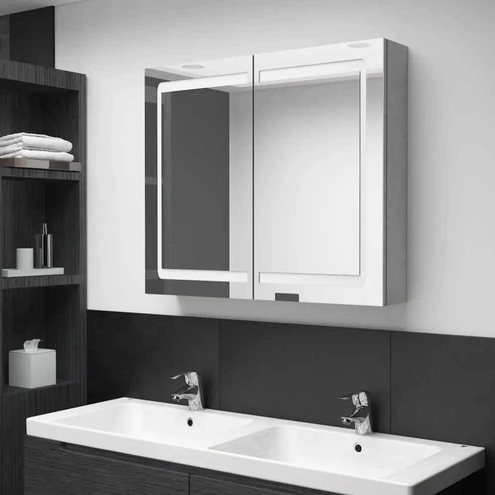 vidaXL Badkamerkast met spiegel en LED 80x12x68 cm betongrijs