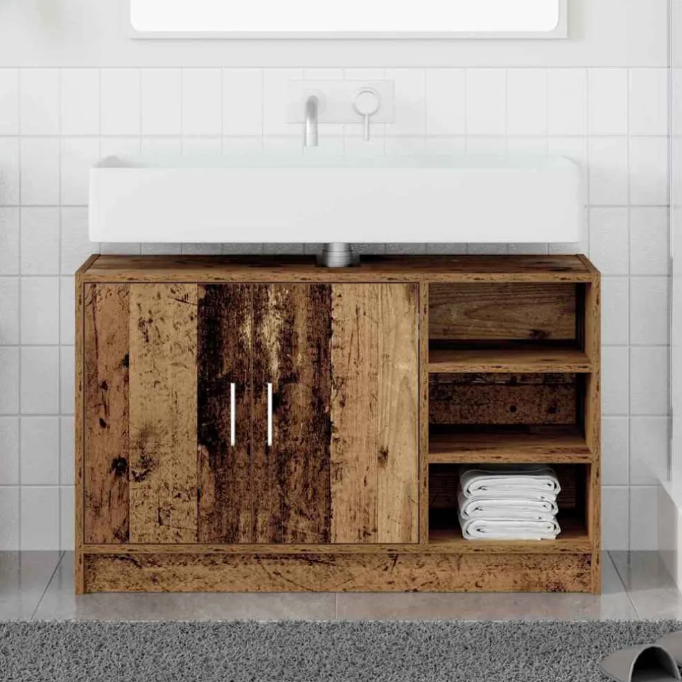 vidaXL Badkamerkast Oud Hout 90 x 29 x 55 cm Bewerkt hout