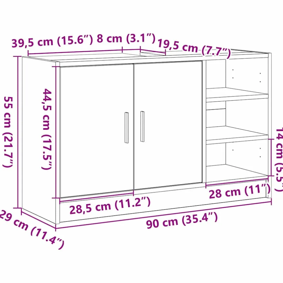 vidaXL Badkamerkast Oud Hout 90 x 29 x 55 cm Bewerkt hout