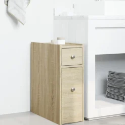 vidaXL Badkamerkast smal met wielen bewerkt hout sonoma eikenkleurig
