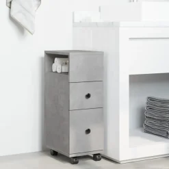 vidaXL Badkamerkast smal met wielen bewerkt hout betongrijs