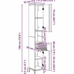 vidaXL Badkamer Kast Wit 31,5 x 33 x 190 cm Bewerkt hout, Metaal