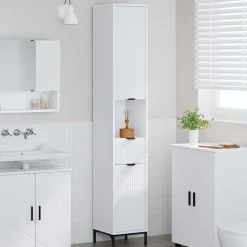 vidaXL Badkamer Kast Wit 31,5 x 33 x 190 cm Bewerkt hout, Metaal