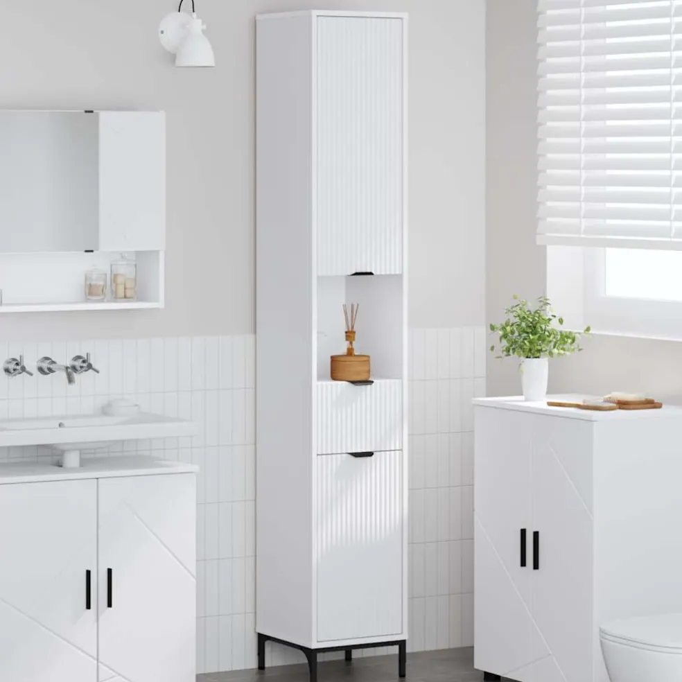 vidaXL Badkamer Kast Wit 31,5 x 33 x 190 cm Bewerkt hout, Metaal