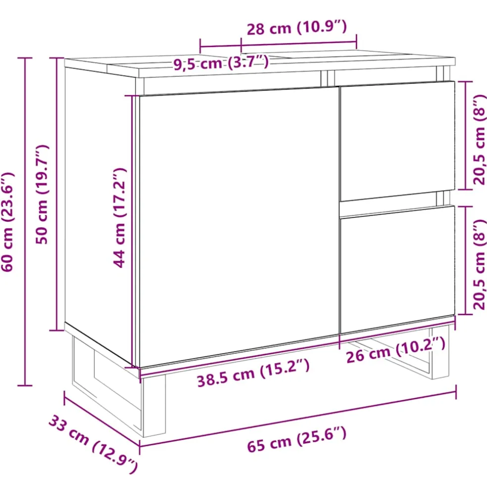 vidaXL Badkamerkast 65x33x60 cm bewerkt hout sonoma eikenkleurig