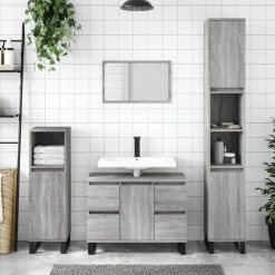 vidaXL Badkamerkast 30x30x100 cm bewerkt hout grijs sonoma eikenkleur