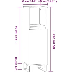 vidaXL Badkamerkast 30x30x100 cm bewerkt hout grijs sonoma eikenkleur