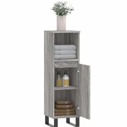 vidaXL Badkamerkast 30x30x100 cm bewerkt hout grijs sonoma eikenkleur
