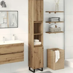 vidaXL Badkamerkast 30x30x190 cm bewerkt hout artisanaal eikenkleurig