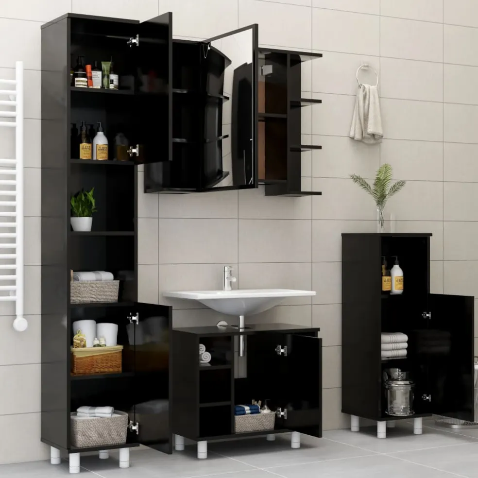 vidaXL Badkamerkast 30x30x95 cm bewerkt hout zwart