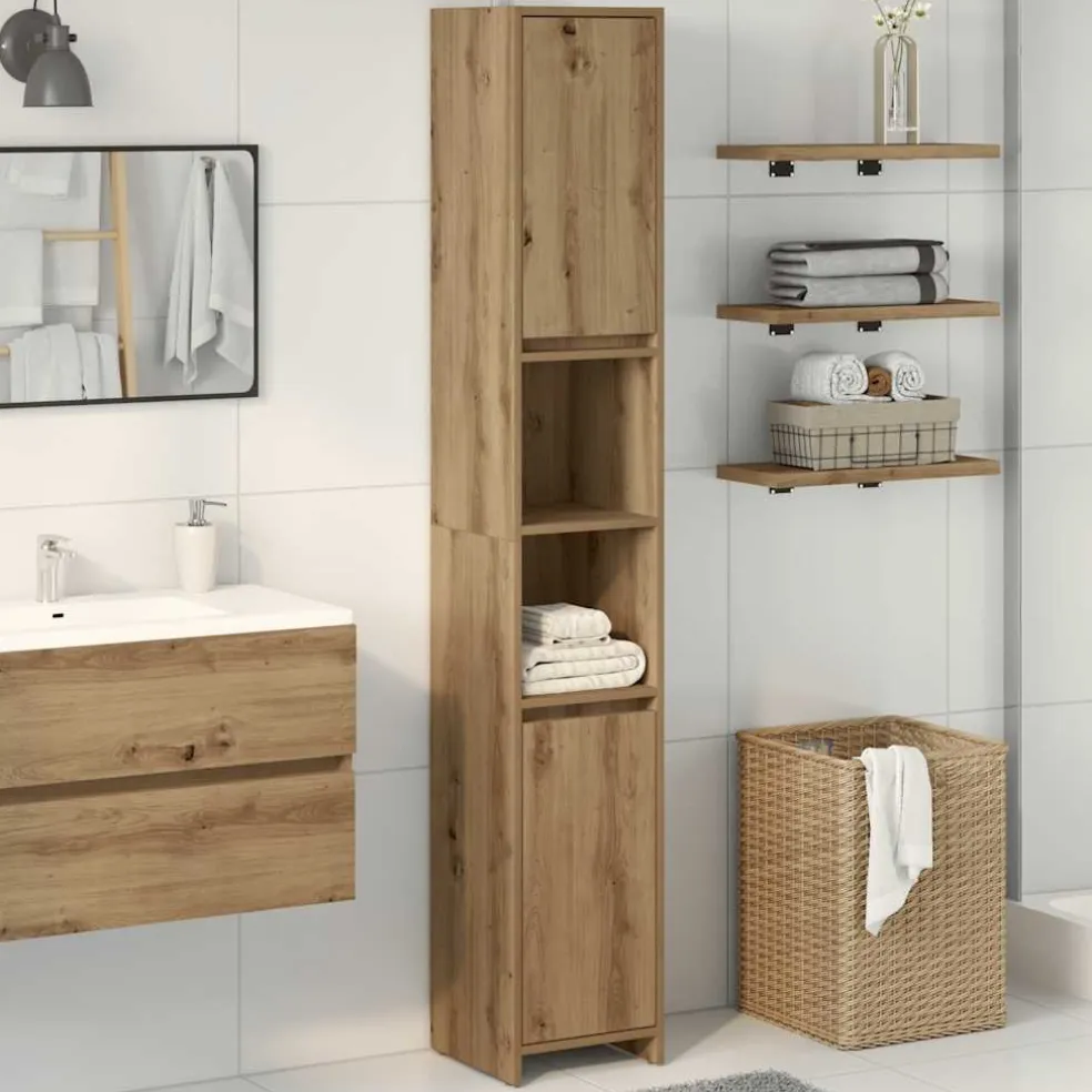 vidaXL Badkamerkast 30x30x183,5 cm bewerkt hout artisanaal eikenkleur