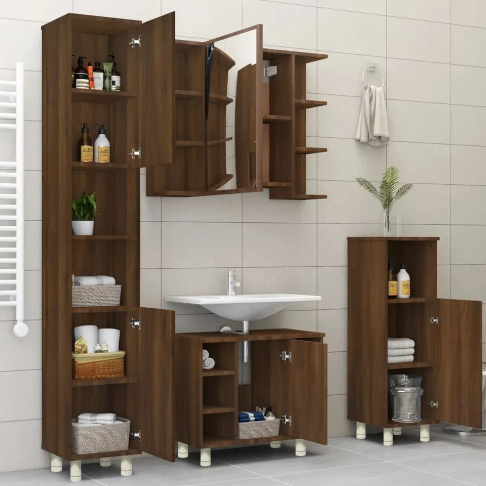 vidaXL Badkamerkast 30x30x95 cm bewerkt hout bruin eikenkleur