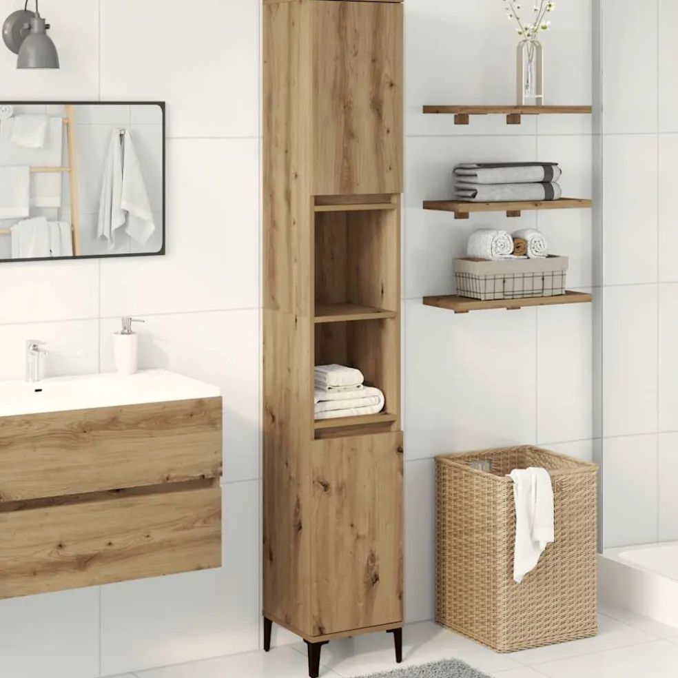 vidaXL Badkamerkast 30x30x190 cm bewerkt hout artisanaal eikenkleurig