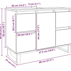 vidaXL Badkamerkast 80x33x60 cm bewerkt hout artisanaal eikenkleurig