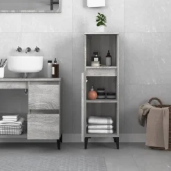vidaXL Badkamerkast 30x30x100 cm bewerkt hout grijs sonoma eikenkleur