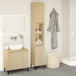 vidaXL Badkamerkast 30x30x190 cm bewerkt hout sonoma eikenkleurig