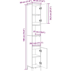 vidaXL Badkamerkast 30x30x190 cm bewerkt hout sonoma eikenkleurig
