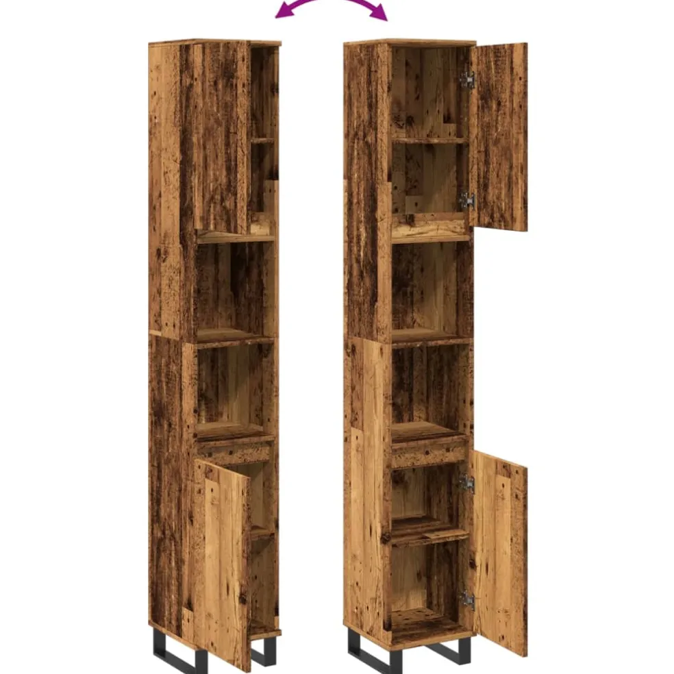 vidaXL Badkamerkast 30x30x190 cm bewerkt hout oud houtkleurig