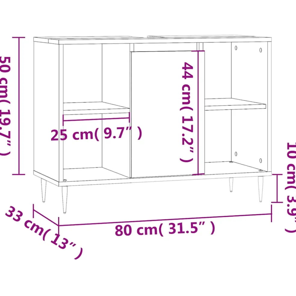 vidaXL Badkamerkast 80x33x60 cm bewerkt hout hoogglans wit