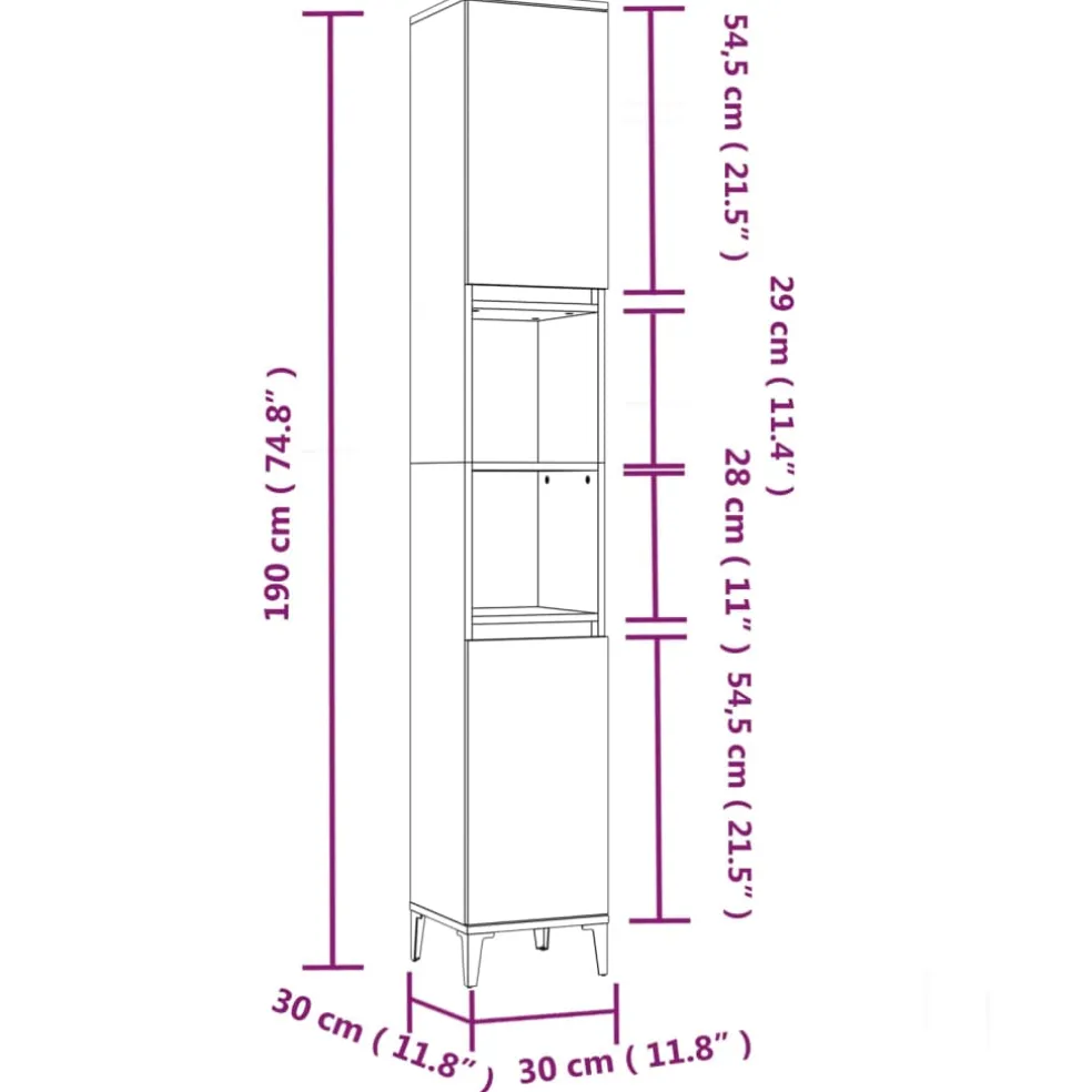vidaXL Badkamerkast 30x30x190 cm bewerkt hout wit