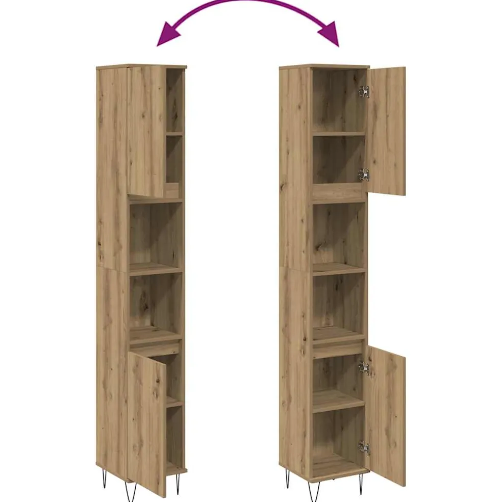 vidaXL Badkamerkast 30x30x190 cm bewerkt hout artisanaal eikenkleurig