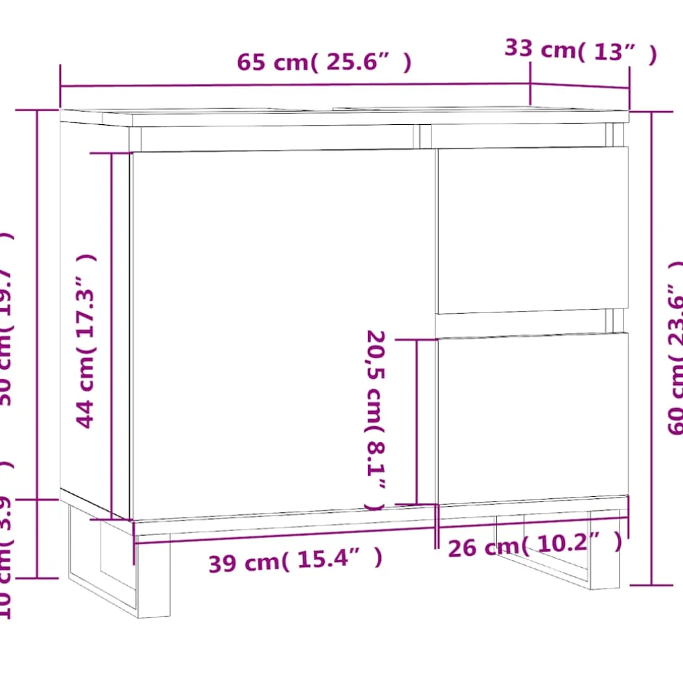 vidaXL Badkamerkast 65x33x60 cm bewerkt hout wit
