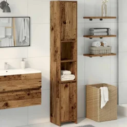 vidaXL Badkamerkast 30x30x183,5 cm bewerkt hout oud houtkleurig