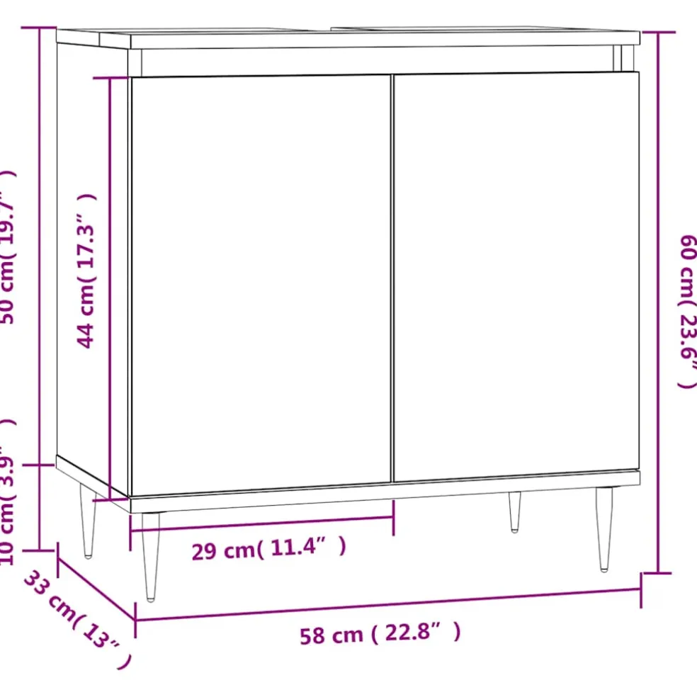 vidaXL Badkamerkast 58x33x60 cm bewerkt hout betongrijs