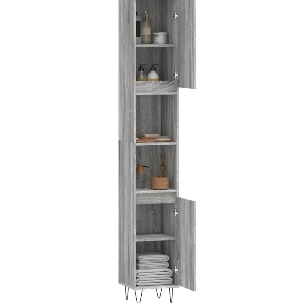vidaXL Badkamerkast 30x30x190 cm bewerkt hout grijs sonoma eikenkleur
