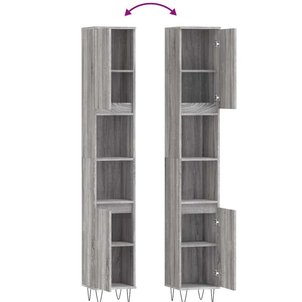 vidaXL Badkamerkast 30x30x190 cm bewerkt hout grijs sonoma eikenkleur