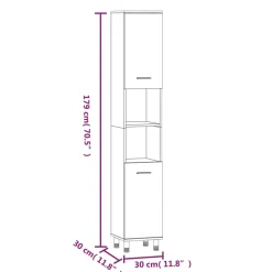 vidaXL Badkamerkast 30x30x179cm bewerkt hout grijs sonoma eikenkleurig