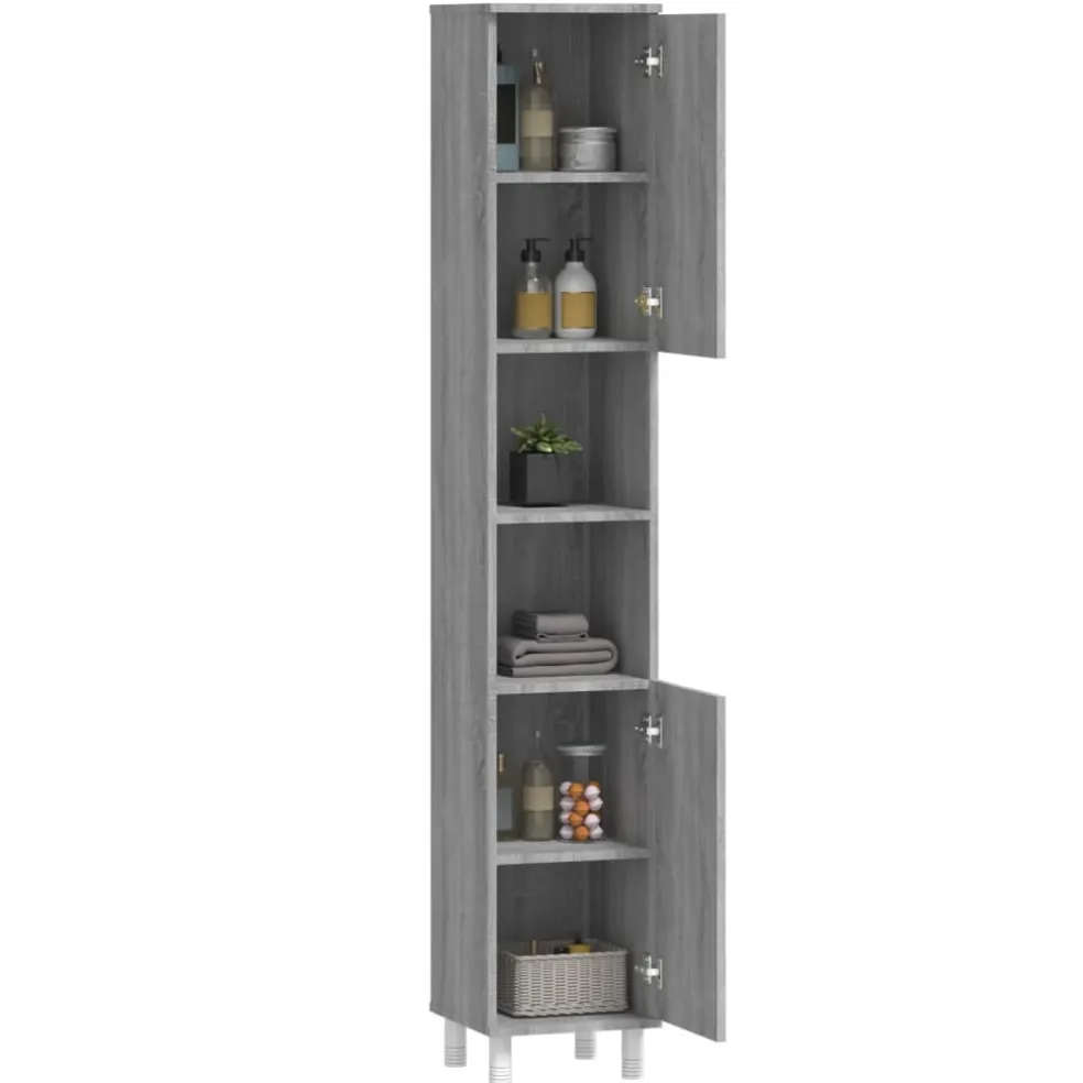 vidaXL Badkamerkast 30x30x179cm bewerkt hout grijs sonoma eikenkleurig