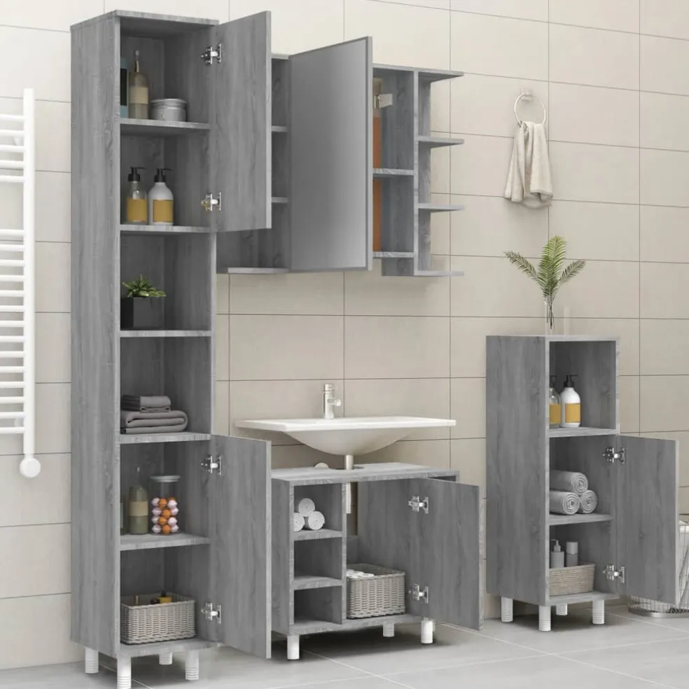 vidaXL Badkamerkast 30x30x179cm bewerkt hout grijs sonoma eikenkleurig