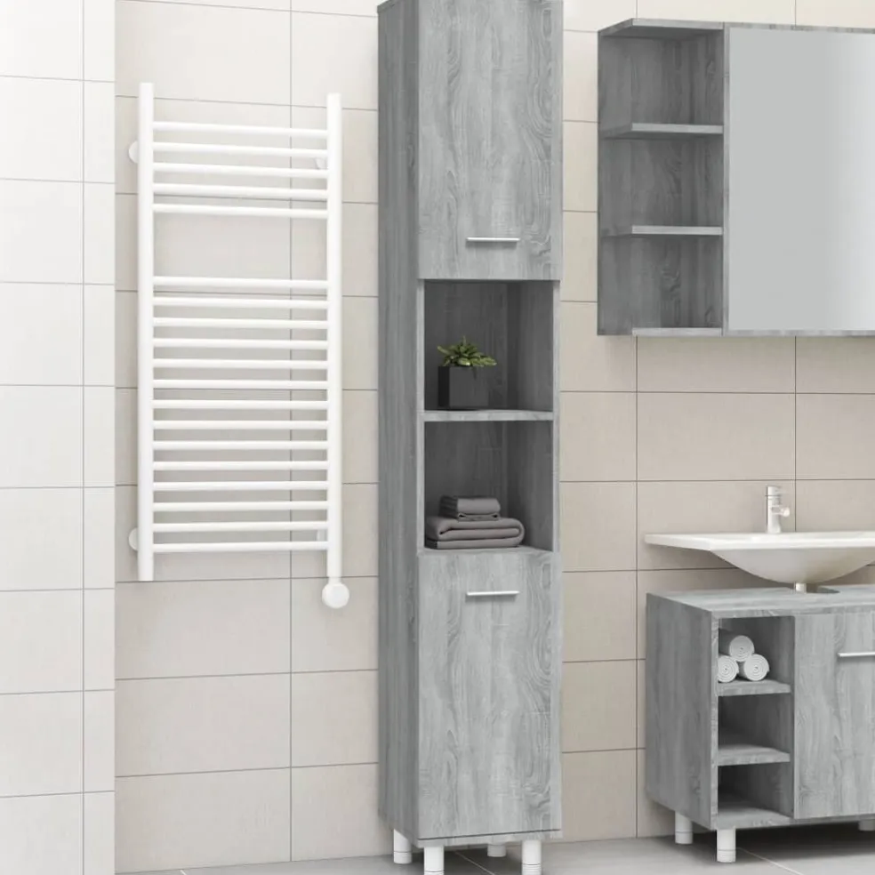 vidaXL Badkamerkast 30x30x179cm bewerkt hout grijs sonoma eikenkleurig