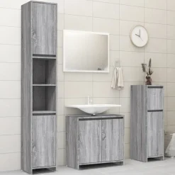 vidaXL Badkamerkast 30x30x95 cm bewerkt hout grijs sonoma eikenkleurig