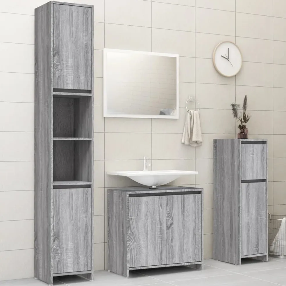 vidaXL Badkamerkast 30x30x95 cm bewerkt hout grijs sonoma eikenkleurig