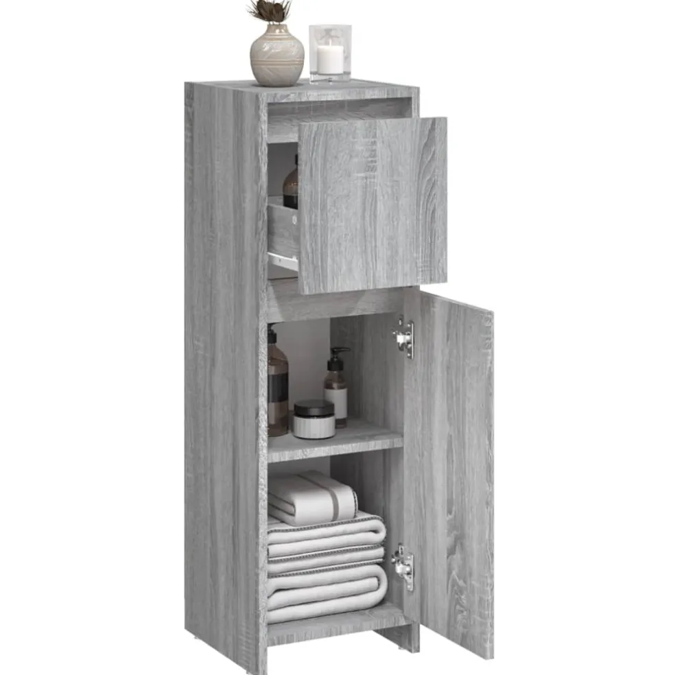 vidaXL Badkamerkast 30x30x95 cm bewerkt hout grijs sonoma eikenkleurig