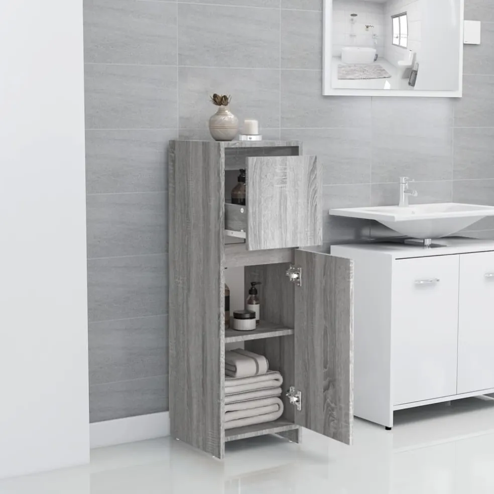 vidaXL Badkamerkast 30x30x95 cm bewerkt hout grijs sonoma eikenkleurig