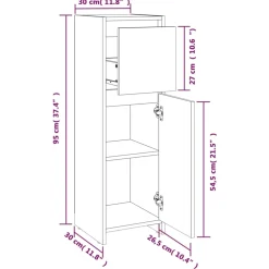 vidaXL Badkamerkast 30x30x95 cm bewerkt hout grijs sonoma eikenkleurig