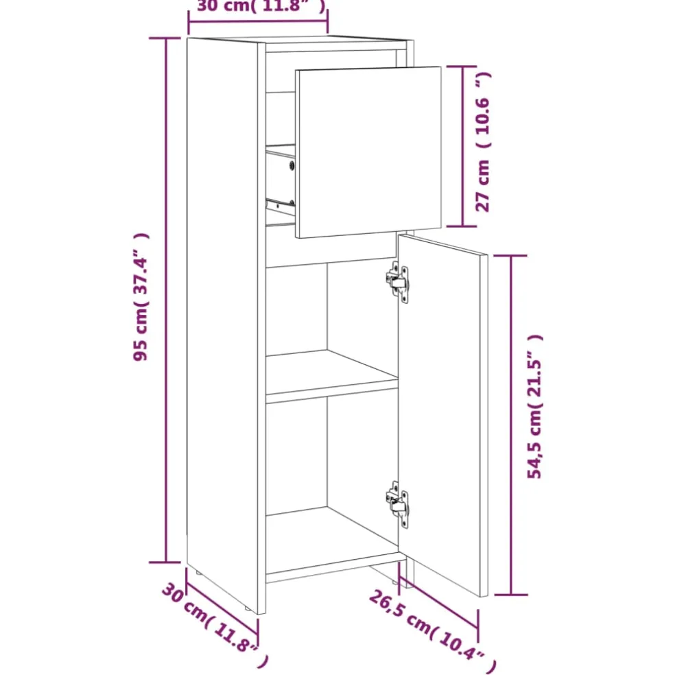 vidaXL Badkamerkast 30x30x95 cm bewerkt hout grijs sonoma eikenkleurig