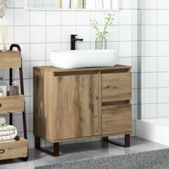 vidaXL Badkamerkast 65x33x60 cm bewerkt hout artisanaal eikenkleurig