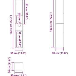 vidaXL Badkamerkast 30x30x183,5 cm bewerkt hout wit