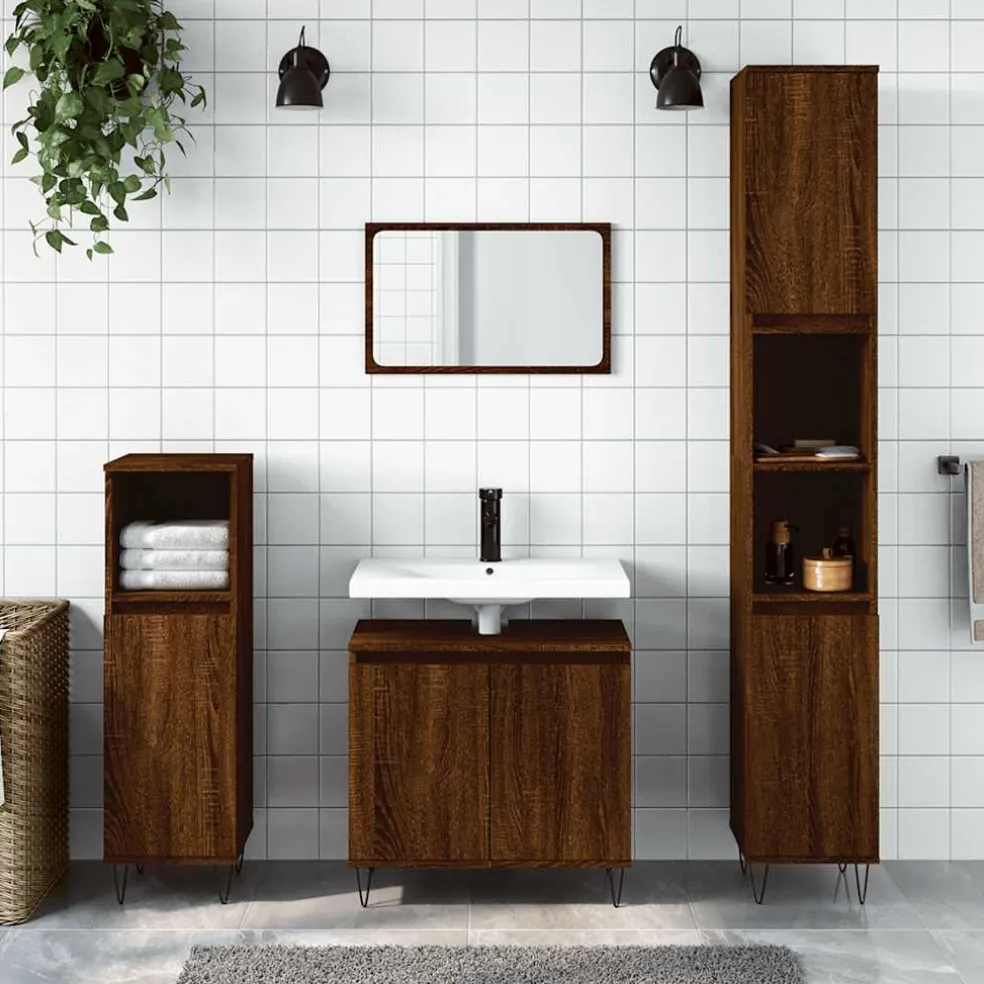 vidaXL Badkamerkast 58x33x60 cm bewerkt hout bruin eikenkleur