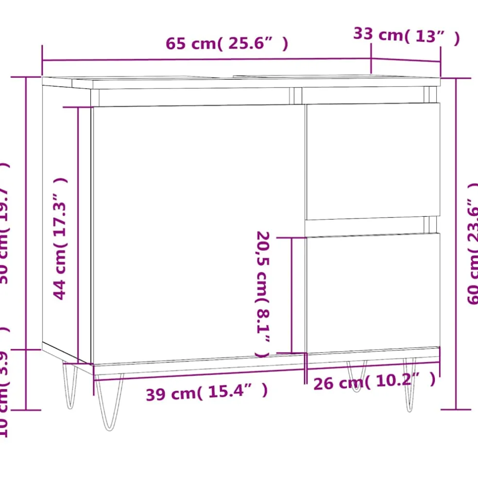 vidaXL Badkamerkast 65x33x60 cm bewerkt hout grijs sonoma eikenkleurig