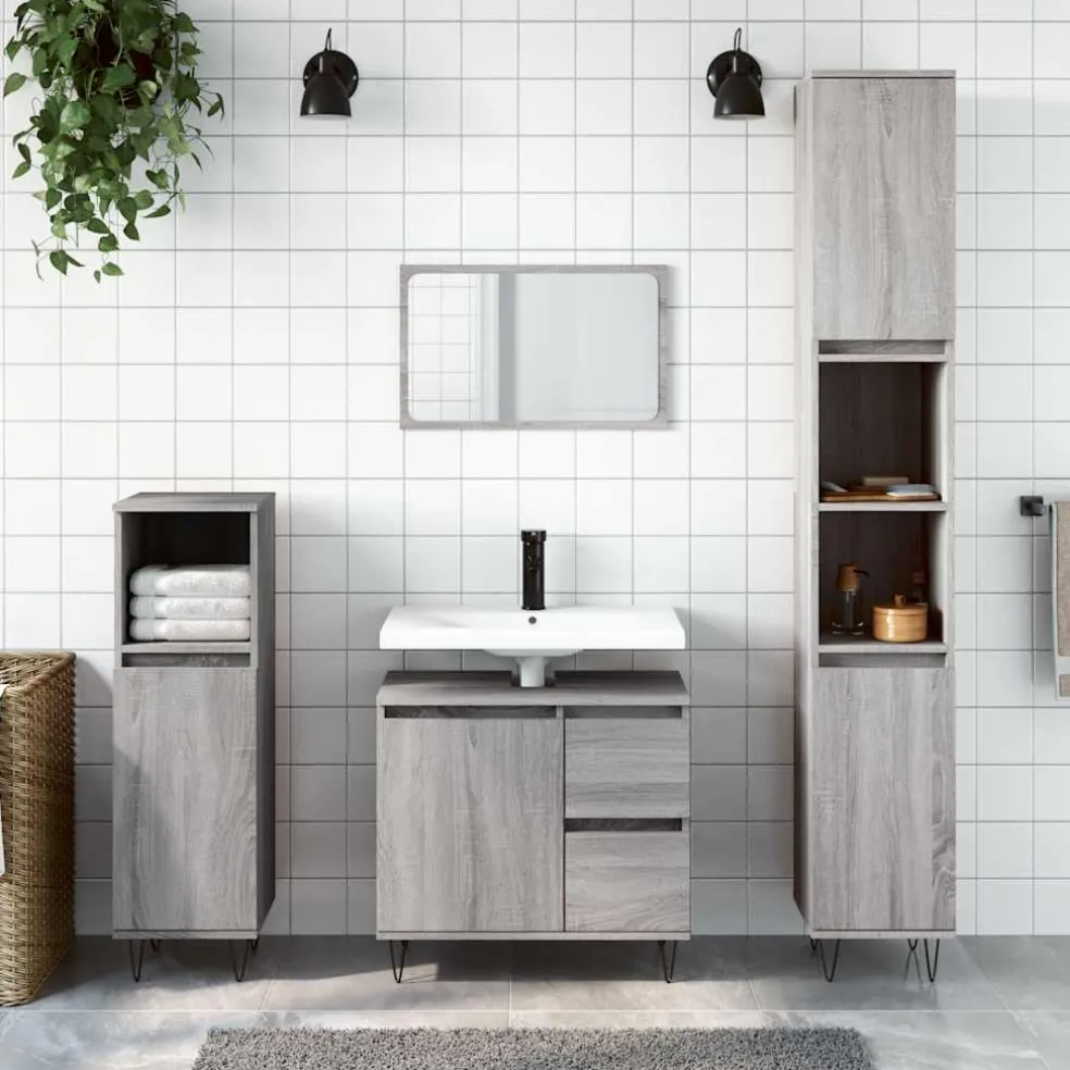 vidaXL Badkamerkast 65x33x60 cm bewerkt hout grijs sonoma eikenkleurig