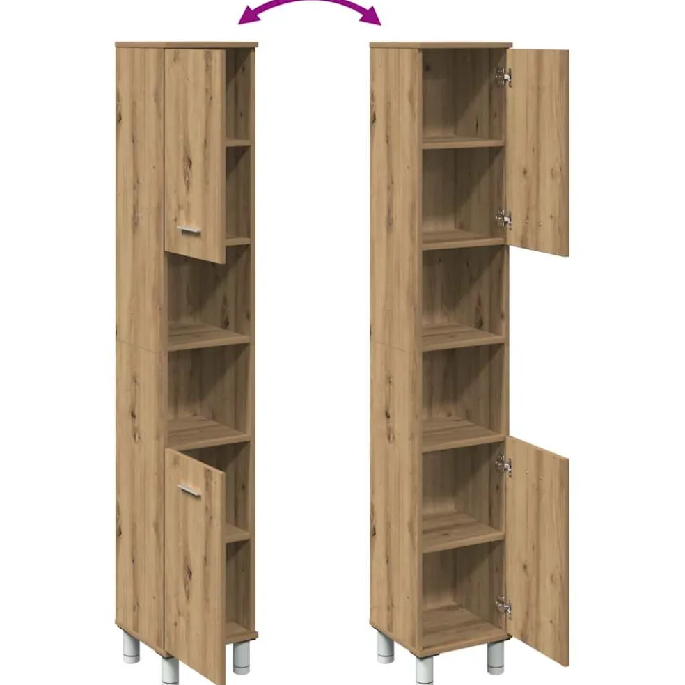 vidaXL Badkamerkast 30x30x179 cm bewerkt hout artisanaal eikenkleurig
